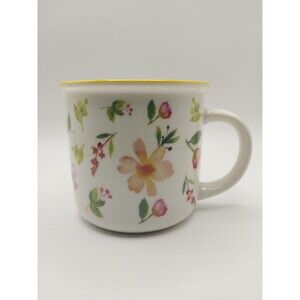 Kaemingk Dutch Design Wildflower Ceramic Coffee Mug White Floral Yellow Rim Cup